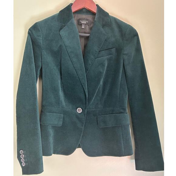 Talbots Green Blazer Velvet Velveteen Holiday Jacket Single Button Size 2 - Picture 1 of 9